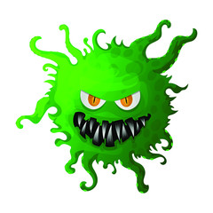 Green angry smiley coronavirus. Wuhan virus 2019-nCoV