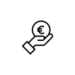 Euro vector icon. Euro Money coin on hand icon vector for investment . Trendy Flat style for graphic design, Web site, UI. EPS10. - Vector illustration