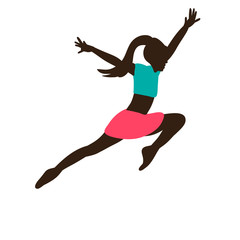 silhouette in colored clothes gymnast jumping
