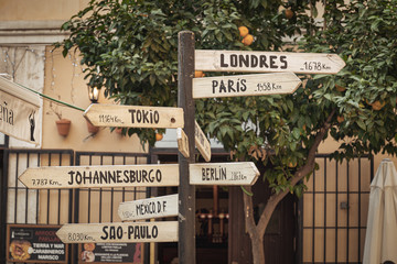 World Capital Cities Wooden Signpost.