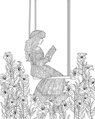 Coloring book for adults with beautiful medieval lady - 336936165
