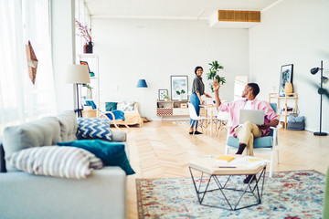 African American couple during talk at home