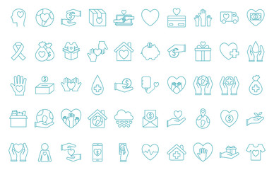 Humanity help line style icon set vector design