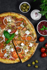 pizza with feta cheese and olives