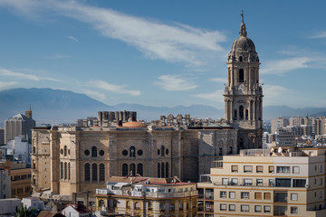 Fototapeta na wymiar The Malaga Cathedral outside view in Malaga.