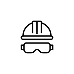 Construction helmet and glasses icon. Safety sign. Construction symbol for your web site design, logo, app, UI. Vector illustration, EPS10.