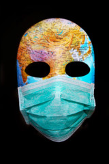 Textured mask with the map of Asia wearing surgical mask. Concept for corona virus pandemia.