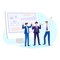Flat design business success concept. Business people celebrating the growth of business. Vector