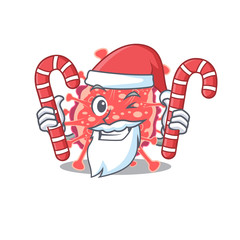 Friendly polyploviricotina in Santa Cartoon character holds Christmas candies