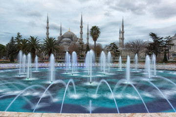 Fountain on Sultanahmet square in front of Blue Mosque in Istanbul