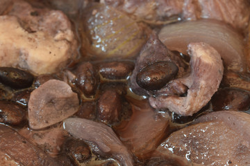 Macro image of a pork and bean casserole