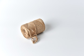 Tangle of  jute twine on white background. Close up