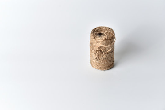 Tangle of  jute twine on white background. Close up