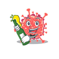Mascot character design of polyploviricotina say cheers with bottle of beer