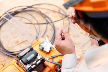 Fiber Optic Cable Connection Internet signal and Wire connection with Fiber Optic Fusion Splicing...