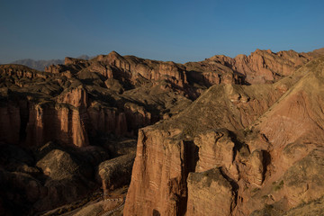 Binggou Danxia Landform National Park, beautiful rock formation in Zhangye, Gansu during sunset golden hour
