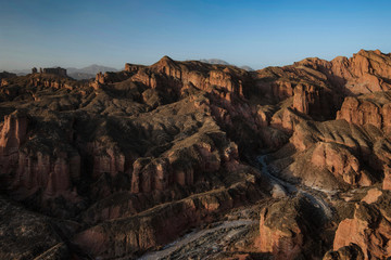 Binggou Danxia Landform National Park, beautiful rock formation in Zhangye, Gansu during sunset golden hour