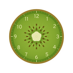 Kiwi slice concept, Printable clock face template isolated on white background. Clock dial with Kiwifruit background.