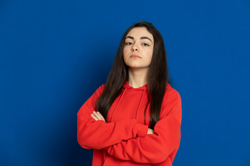 Obraz premium Brunette young girl wearing red jersey