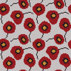 Knitted seamless decorative pattern poppies