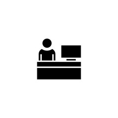 Fototapeta na wymiar Reception icon, vector sign. Office Worker Icon Person on Help Desk Service and Working in Glyph Pictogram illustration