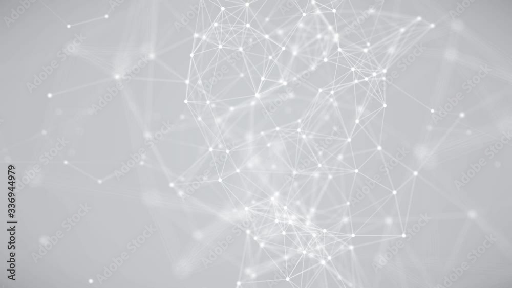Poster abstract moving network, dots and lines connecting on defocused light background. slow motion and sh