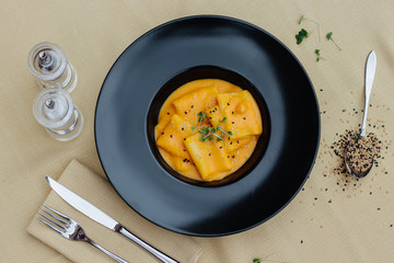 
Italian pasta with sesame simines in cheese sauce