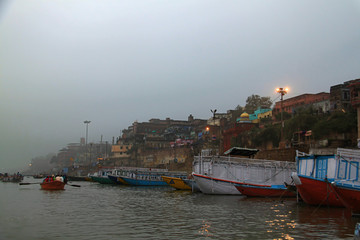 The ghats of Varanasi along the western shore of the sacred Ganges
