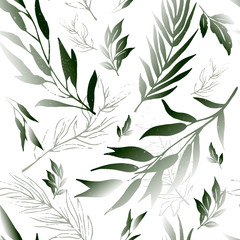 Fototapeta na wymiar Seamless floral pattern with creative decorative flowers. Cute small colorful flowers, berries, grass and leaves. White background. Vector texture for fashion prints. Great for fabric, textile, cards.