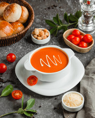 creamy tomato soup and grated parmesan