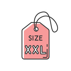 Pink XXL size label RGB color icon. Garments parameters specification. Clothing tag with XXL letters for plus size or overweight people. Isolated vector illustration