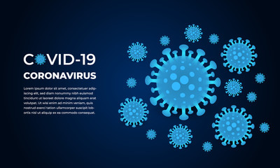 Corona virus infection covid-19. Coronavirus dark vector background. 2019-ncov virus on a navy blue background. Virus corona cells. Vector Illustration.