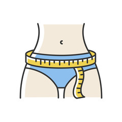 Hips circumference RGB color icon. Female lower body measurements, tailoring parameters. Hips width specification for bespoke clothing. Isolated vector illustration