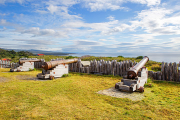 Punta Arenas,, Chile, Bulnes Fort. Guns.
 The Fort was founded in 1843. There are reconstructions of log cabins where settlers lived, chapels, gunpowder cellars, prisons, and stables. It offers an exc