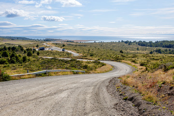 Punta Arenas,. Chile. The road leading to Fort Bulnes.
 Nature of the Strait of Magellan national Park. The national Park preserves endangered and rare species of vegetation and representatives of the