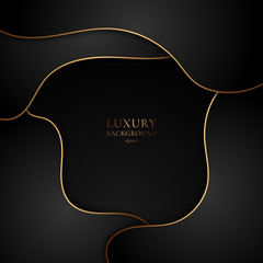 Abstract black and gold curved waves layer overlapping with shadow luxury style on dark background