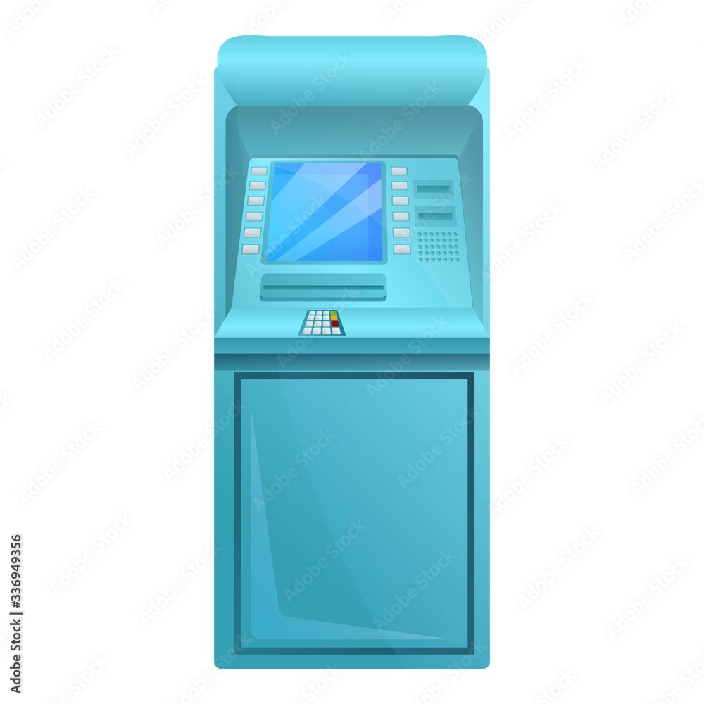 Poster withdraw atm machine icon. cartoon of withdraw atm machine vector icon for web design isolated on wh