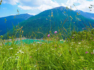 Fototapeta premium Frühling am Vernagt-Stausee (Südtirol)