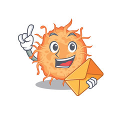 Happy bacteria endospore mascot design concept with brown envelope