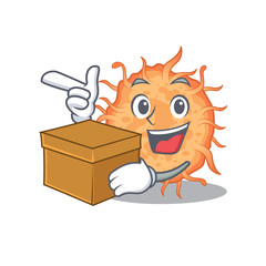An picture of bacteria endospore cartoon design concept holding a box