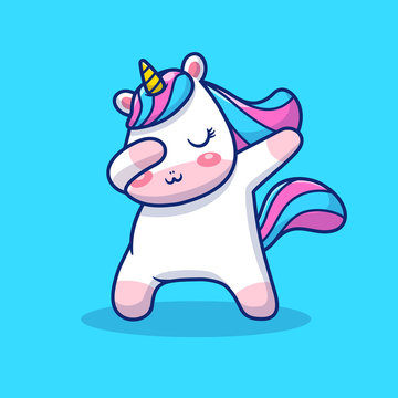 Cute Unicorn Dabbing Vector Icon Illustration. Unicorn Mascot Cartoon Character. Animal Icon Concept White Isolated. Flat Cartoon Style Suitable for Web Landing Page, Banner, Flyer, Sticker, Card
