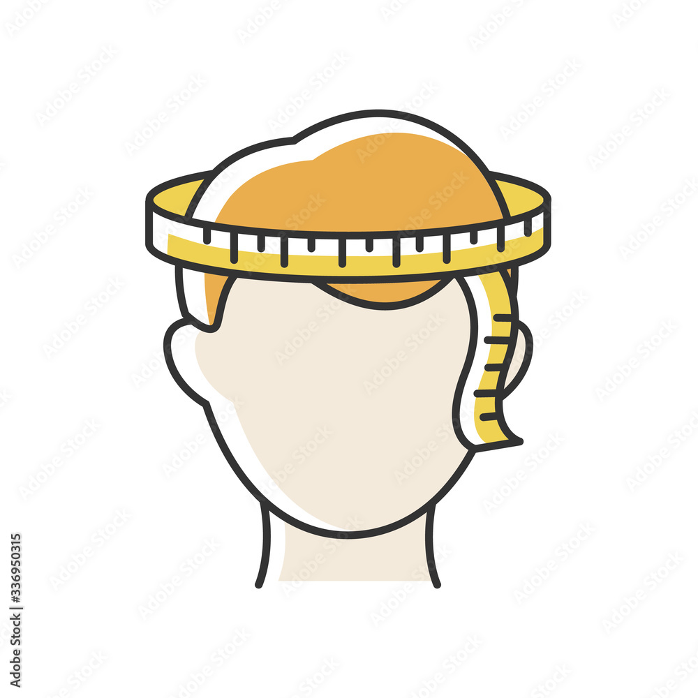 Sticker Head circumference RGB color icon. Human body measuring parameter. Dimensions specification for bespoke headwear, custom made hat. Isolated vector illustration