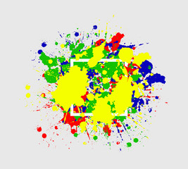 concept set logo brush stroke paint watercolor splash splatter and square frame and ink make up green yellow blue red color for design logo and sale banner or design texture background. clipping path