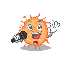 Talented singer of bacteria endospore cartoon character holding a microphone