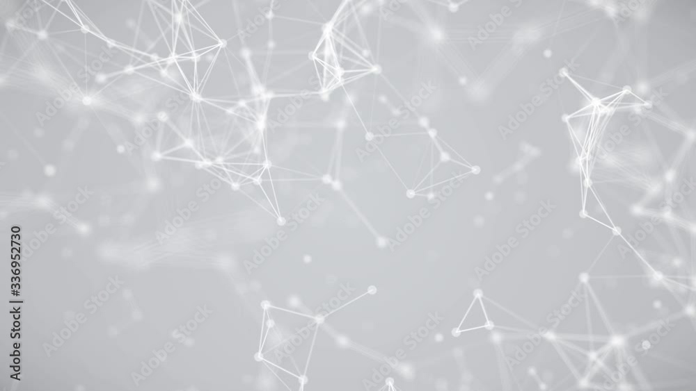 Poster abstract moving network, dots and lines connecting on defocused light background. slow motion and sh