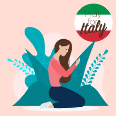 Epidemic corona virus, Covid-19 or Coronavirus concept. Woman prayed for spanish. Vector illustration.