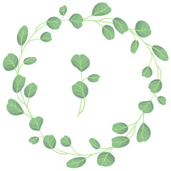 Obraz premium Eucaliptys wreath; round frame with eucaliptys for greeting cards, invitations, wedding cards, posters, banners, web design.