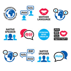 International Mother Language Day vector icon set, native speaker design collection  © redkoala