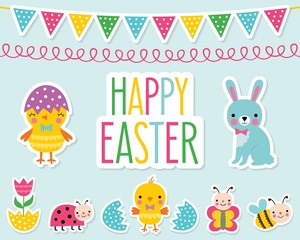 Happy Easter vector stickers set