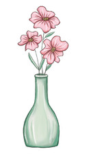 pink flowers in green vase digital illustration